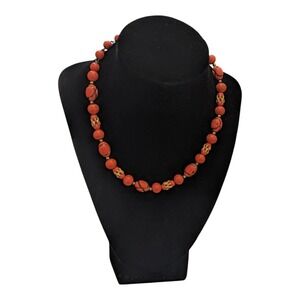 Hattie Carnegie Necklace Boho Tribal Statement Jewelry Coral Bead Signed Vintage